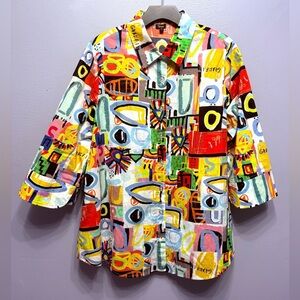 #1) NWOT  Shana 100% Cotton Vibrant Abstract Women's Button Down Shirt
